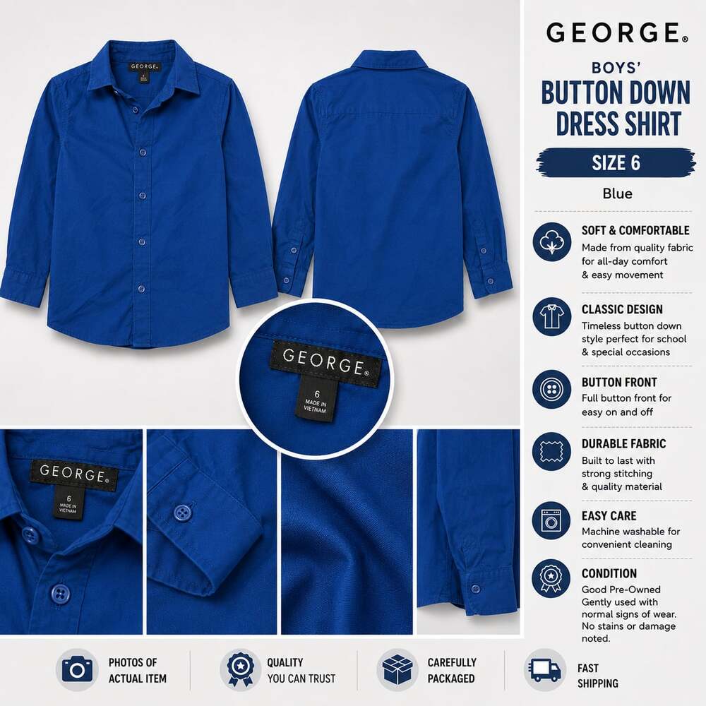 George Boys' Long Sleeve Button Down Dress Shirt Blue Size 6